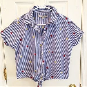 Andrew Marc Striped Embroidered Star Top